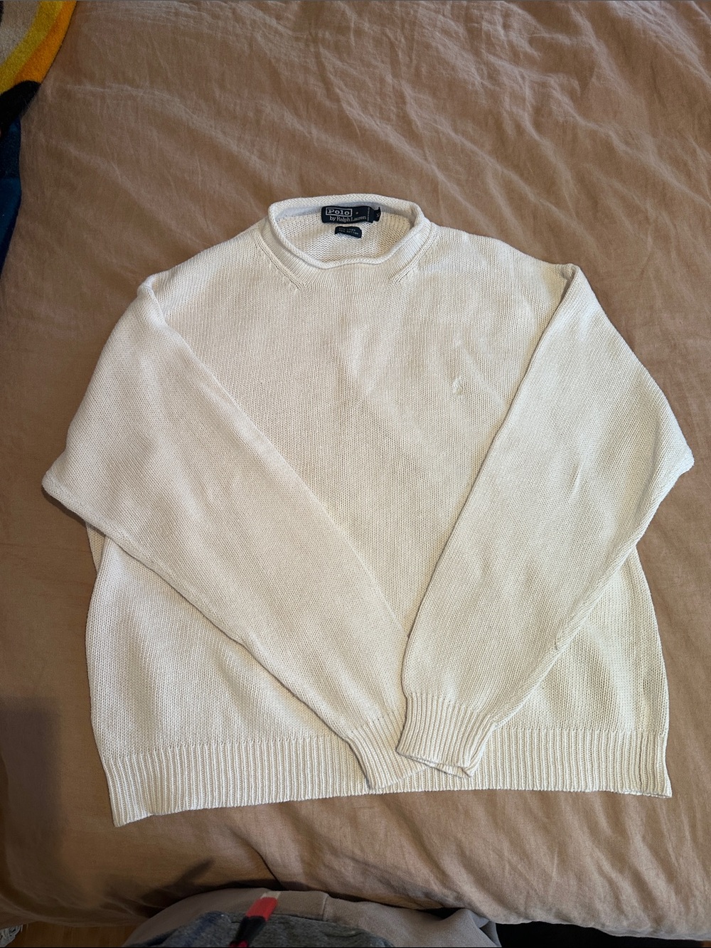 Vintage Polo Ralph Lauren Cotton Knit Sweater cream ecru Pony Crewneck